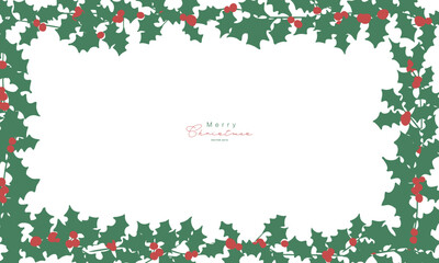 クリスマスリースのイラスト。12月のクリスマス素材。ヒイラギの冬クリスマスフレーム背景。Illustration of a Christmas wreath. December Christmas materials. Holly winter Christmas frame background.