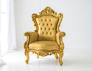 Ornate gold armchair in a minimalist setting