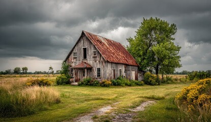 Obraz premium Weathered Home Under a Moody Sky