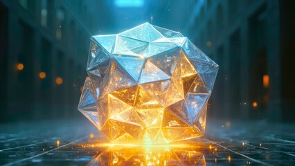 Orange glowing polyhedral art scene