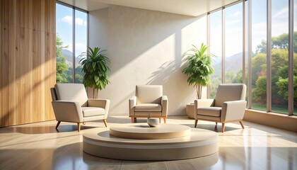 Serene lounge with armchairs and plant life