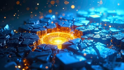 Orange glowing crack technology art scene