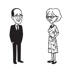 Old people black and white illustration vector image simple minimalist artwork design template

