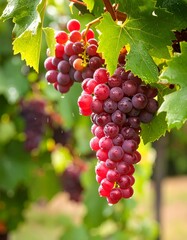 Fresh red grapes on the vine