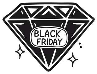 Fototapeta premium Hand Drawn Black Friday Diamond Sale Icon with Sparkles and Promotional Text