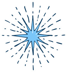 Obraz premium Blue hand-drawn starburst with rays of light, vector illustration, isolated on white background