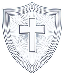Obraz premium Shield of Faith with Christian Cross and Light Rays Spiritual Armor Symbol