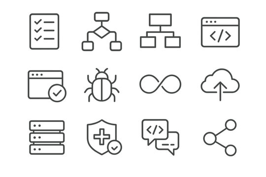 List icon development requirements rack pipeline checkmark icons software bug vector report