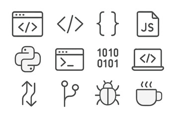 Programming grid javascript bug binary vector bracket icon terminal tag code window