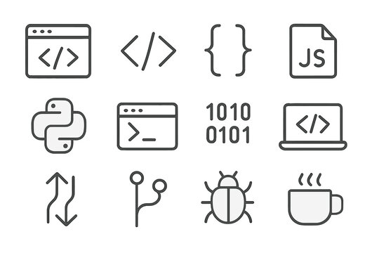 Programming grid javascript bug binary vector bracket icon terminal tag code window