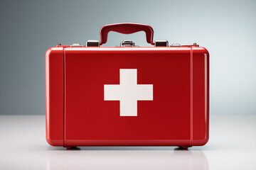 Obraz premium Red first aid kit isolated on white background
