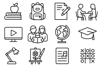 Reading icon backpack papers icons music art education vector lesson family games