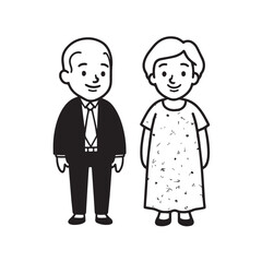 Old people black and white illustration vector image simple minimalist artwork design template