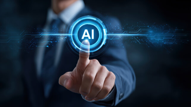 Business person touching AI interface for automation