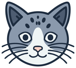 Obraz premium Stylized illustration of a happy cat face, with various shades of gray and simple lines