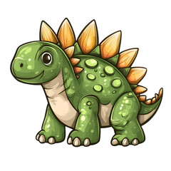 Obraz premium Cute Green Cartoon Dinosaur with Orange Spikes on Transparent Background
