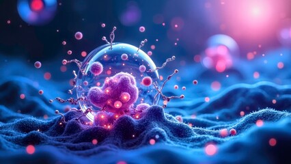 Blue glowing cell technology art scene