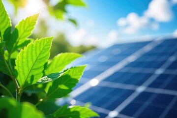 Vibrant green leaves overlaying a solar panel, representing clean, sustainable energy Perfect for eco-friendly projects and renewable energy campaigns , organic, renewable resource, nature