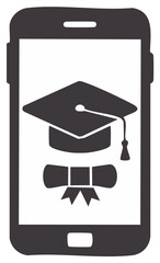 Mobile Phone Showing Graduation Cap and Diploma for Education Learning Online Concept