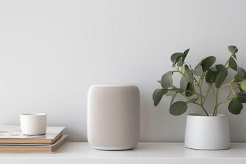 Standalone smart home speaker on white background