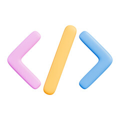 HTML code brackets icon for programming and web development, HTML CSS JavaScript tags for developers and coding, frontend and backend UI and UX, IDE, API, database and SQL, Git, 3d illustration
