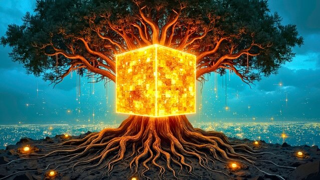 Luminous Blocks and Tree Art Scene