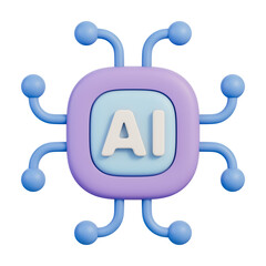 AI chip with neural processor nodes symbolizing artificial intelligence, smart CPU and processor, neural network, deep learning, machine intelligence, cloud computing, cyber security, 3d illustration