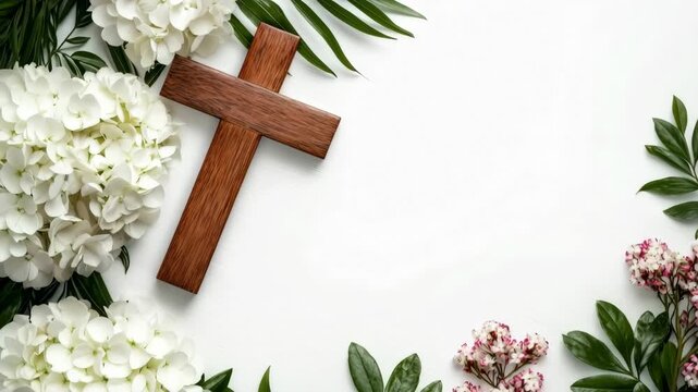 White roses and wooden cross for memorial service