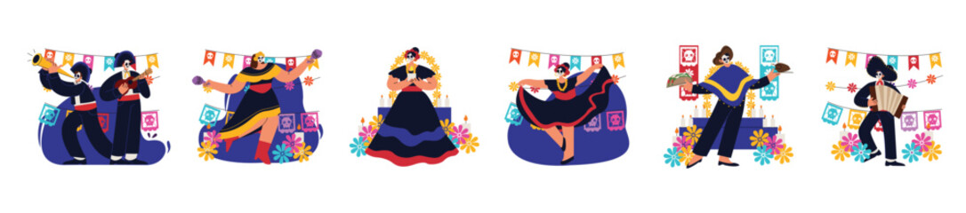 Colorful Día de los Muertos Celebration Illustration