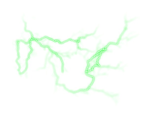 Green Lightning Bolt Illustration. Electric plasma glowing force on transparent backgrounds 3d illustrations, Isolated green electric plasma effect on transparent backgrounds 3d rendering png