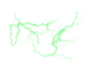 Bright green lightning bolt with electric sparks and glowing energy PNG effect on a transparent background. Perfect for use in digital art, graphic design, animations, games