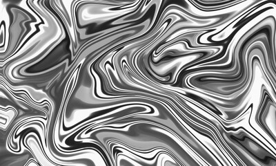 Abstract liquid fluid art wave pattern with a metallic gold and silver swirl on a black and white seamless background
