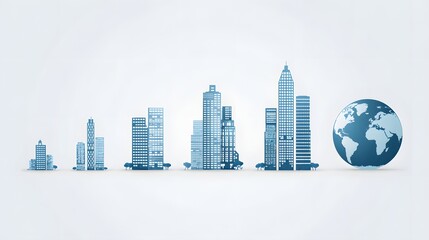 Fototapeta premium Illustration of business growth stages with people, charts, and globe.