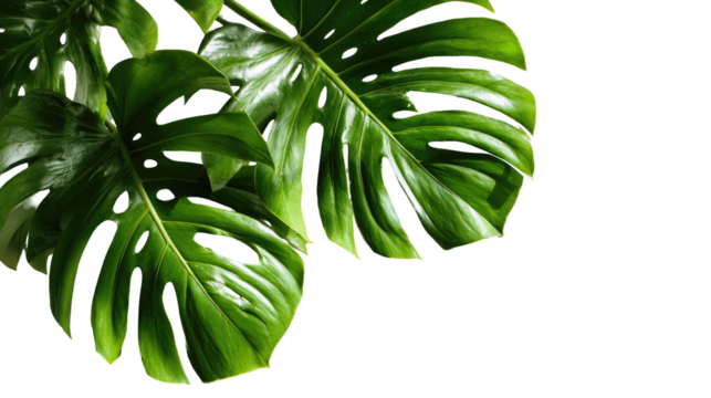 Lush, deep green monstera leaves against transparent background - Powered by Adobe