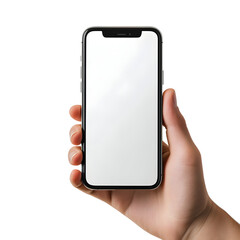 Hand Holding Smartphone with Blank White Screen, Transparent Background