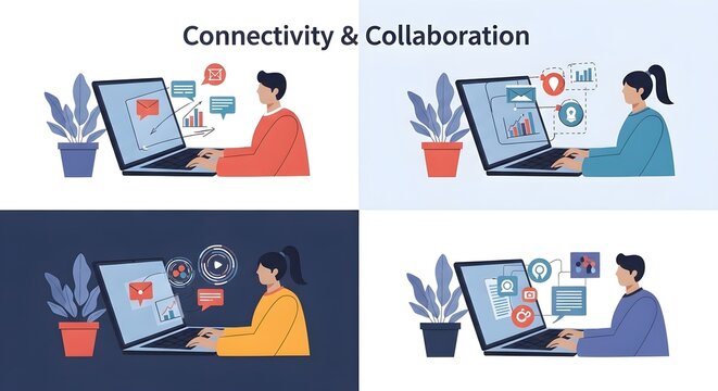 digital connectivity collaboration online teamwork business communication - Powered by Adobe