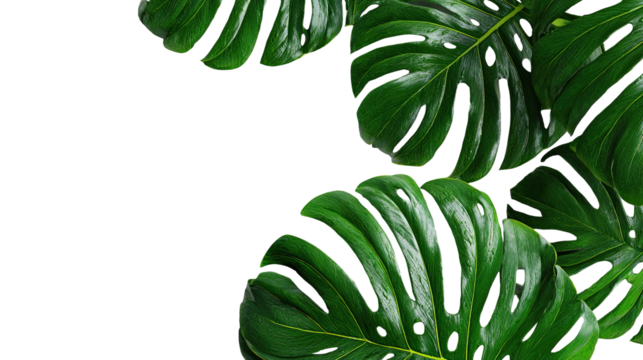 Lush green monstera leaves frame a transparent background - Powered by Adobe