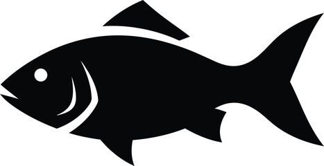 Obraz premium Black silhouette of a fish, featuring details of the eye, fins, and body shape, isolated on white.