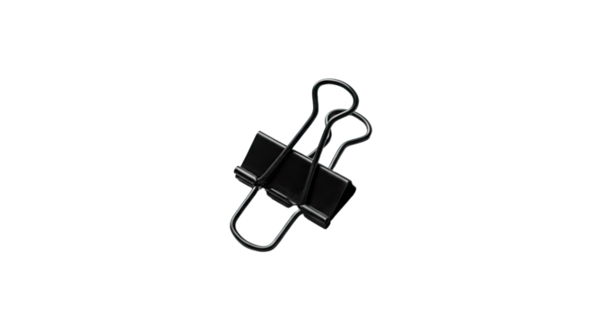 Black metal binder clip isolated on white.