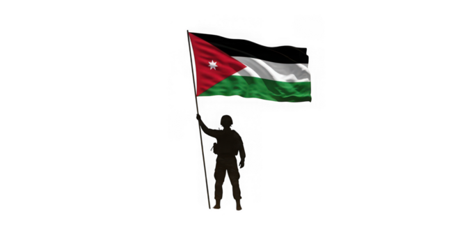 Silhouette of a soldier holding the flag of jordan, isolated on transparent background - Powered by Adobe