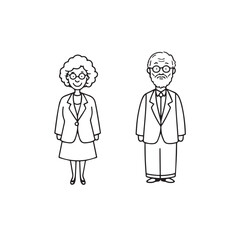 Old people black and white illustration vector image simple minimalist artwork design template