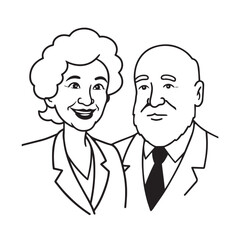 Old people black and white illustration vector image simple minimalist artwork design template