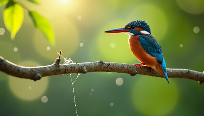 Obraz premium Common Kingfisher perched on a branch with bokeh background