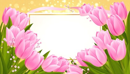 Pink tulips frame a blank card