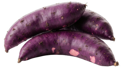 Group of Purple Sweet Potatoes on Black Background isolated on a transparent background
