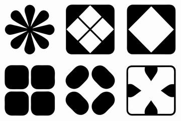 Geometric Abstract Line Icons Set Minimalist Black Outline Vector Collection