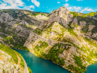 Azure Neretva river and canyon neretva betwen jablanica and mostar in Bosnia. mountains in a narrow place in the canon