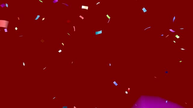 Colorful Confetti Explosion Festive Decoration on Red Background, 3D Render