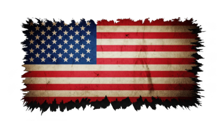 Distressed american flag with frayed edges isolated on transparent background