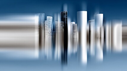 Abstract city skyline with blurred motion effect, silhouetted against blue